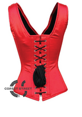 Red Satin Shoulder Straps Zipper Opening Gothic Burlesque Bustier Waist Training Overbust Plus Size Corset Costume